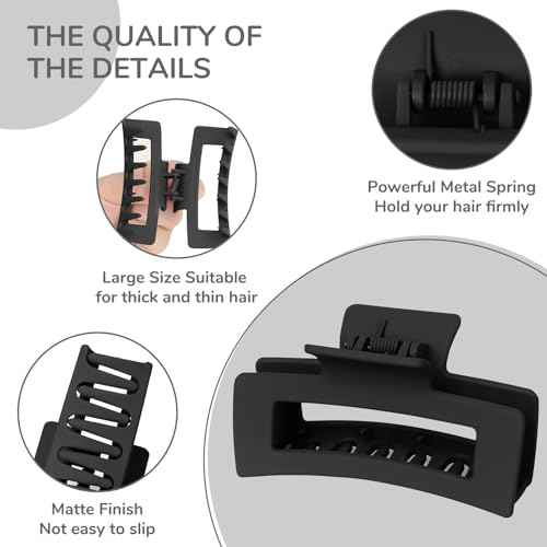 12 Pack Black Hair Claw Clips for Women, Medium Claw Clips for Thin Thick Hair, Strong Hold Matte Banana Clips