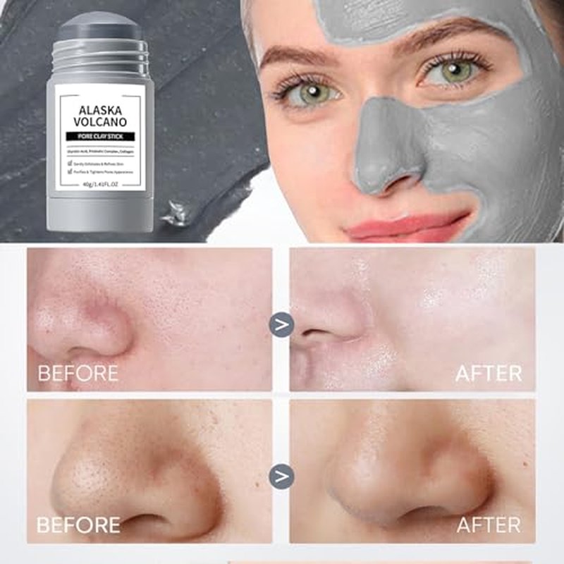 Clay Mask Stick, Deep pore Cleansing, Exfoliator Blackhead Remover Pore Cleanser Gentle Exfoliation Skin Brightening, Hydrating & Moisturizing Face Mud Mask for All Skin Types, Men & Women (Gray)
