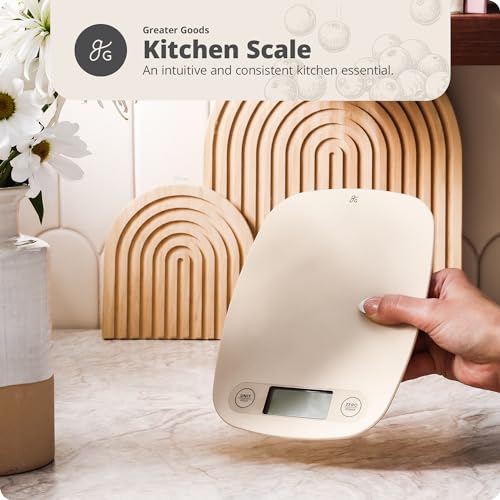 Greater Goods Digital Kitchen Scale - Cooking, Baking, Meal and Food Prep Scale, Weighs in Grams, Pounds and Ounces, Birch