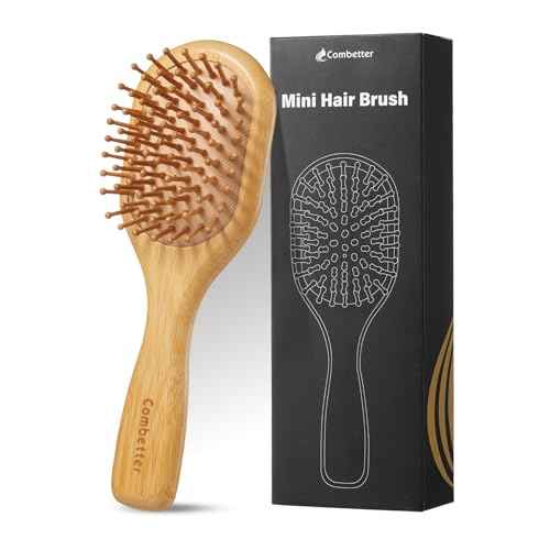 Mini Bamboo Hair Brush for Hair Growth - Detangling Scalp Massage Brush for Women, Men & Kids For All Hair Types, for Travel Small Hairbrush