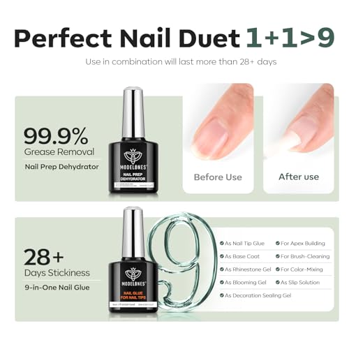 Modelones Z1 Long Coffin Nail Gel Extension Kit with 500 Tips & Portable UV Light