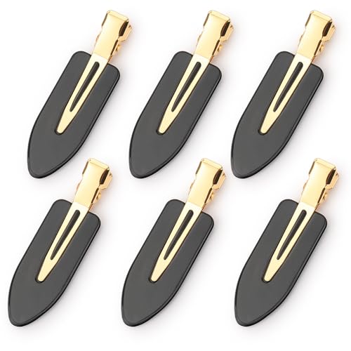 D 8 Pcs Hair Clips - No Crease Hair Clips - Flat Makeup Clips for Women and Girls - Creaseless Hair Clips for Hairstyling Bangs Salon Rose Gold Handle - Black