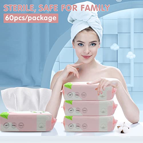 Disposable Face Towel Dry Wipes, 100% Cotton Facial Tissue, Lint Free Facial Cleansing Towels, Super Absorbent Dry and Wet Use for Makeup Removing, Sensitive/Baby Skin (1 Pack-60 Count)
