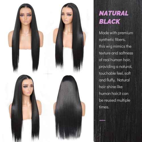 U&A Ua Hair 9x7 Glueless Synthetic Lace Front Wig Wear And Go Pre Plucked Pre Cut Straight Wig Vivid Self Growing Clean Hairline with Tiny Knots Natural No Glue Wig 22Inch