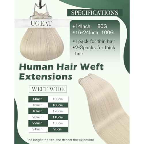Ugeat Sew in Hair Extensions Real Human Hair Blonde Weft Hair Extensions Human Hair 18 Inch Platinum Blonde Sew in Extensions for Women Invisible Double Weft Soft Natural-looking 100G