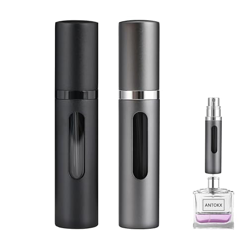 Perfume Travel Refillable Bottle - 2-Pack 5ML Pocket Perfume Atomizer, Travel Perfume Atomizer Refillable Perfume Spray Bottle, Portable Perfume Sprayer (Black & Gray)