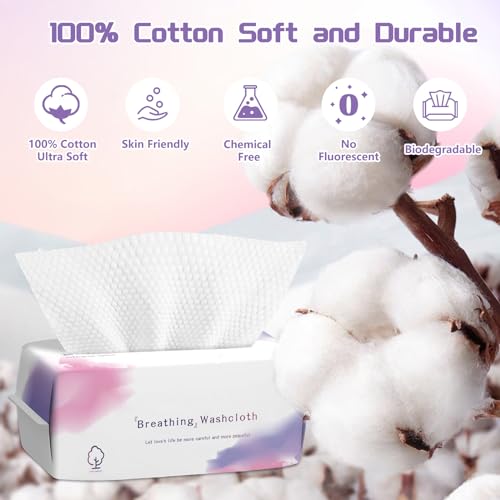 Disposable Face Towel 200 Count, Soft Cotton Face Towels, Dry Wipes Facial Cloths Towelettes for Washing and Drying, Lint Free Facial Tissue for Skincare, Makeup Remover and Cleansing