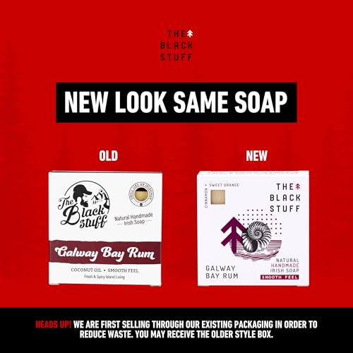 The Black Stuff All Natural Bar Soap for Men Handmade Cold Process Soaps with Organic Ingredients and Essential Oils - Mens Soap for Daily Use, Galway Bay Rum Body Soap