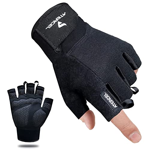 ATERCEL Workout Gloves for Men and Women, Exercise Gloves for Weight Lifting, Cycling, Gym, Training, Breathable and Snug fit (Black, XS)