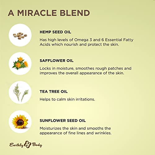 Earthly Body Miracle Oil Tea Tree Creme, 4 oz. - Tea Tree, Hemp Seed, Safflower & Sunflower Seed Oils - Nourish & Protect Skin, Smooth Rough Patches, Calm Irritation - 100% Vegan, Cruelty-Free