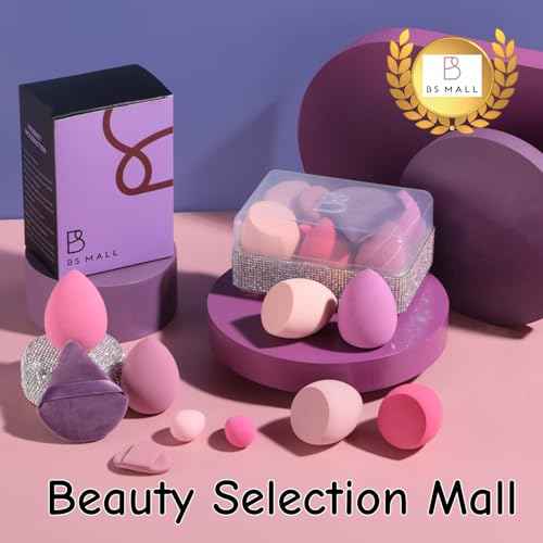 BS-MALL 10 Pcs Premium Makeup Sponges For Foundation - Beauty Blender Sponge Set With Finger & Triangle Puffs For Multi-purpose Use, Travel Essential & Daily Makeup (Diamond)