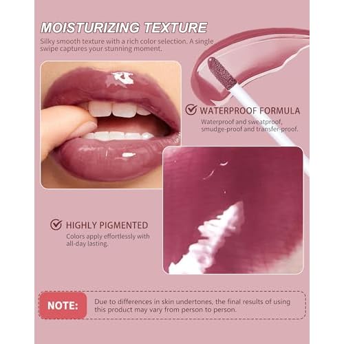 3Pcs Hydrating Lip Gloss with Brown Lip Liner Combo Set,Plumping Lip Liner Moisturizing Nude Tinted Lips Glow Oil,Lightweight Non Sticky Liquid Lipstick Women Lipstain Makeup Long Lasting Lipgloss-12
