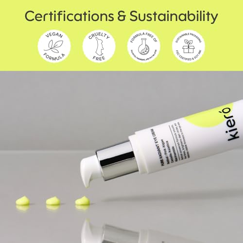 Kiero Pure Radiant Eye Cream - Lightweight & Fast-Absorbing Eye Crea for Puffiness, Bags Under Eyes & Dark Circles - Vegan, Firming Eye Moisturizer with Niacinamide & Centella Asiatica (0.85 fl oz)