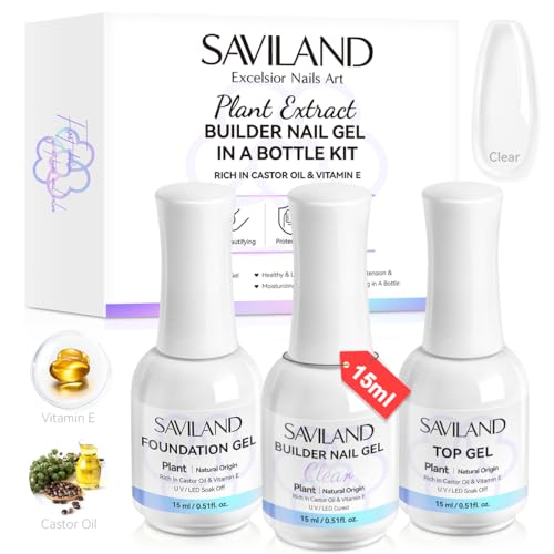 SAVILAND Clear Builder Gel Kit with Base & Top Coat for Extensions