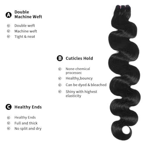 15A Raw Human Hair Bundles Body Wave Human Hair,Triple Lifespan Indian Virgin Hair,No Tangle Shedding,Multiple Washes Keep Texture Silky Soft (1 Bundle Natural Color, 24 Inch)