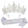 Silver Crystal Birthday Tiara Crown for Women with Comb