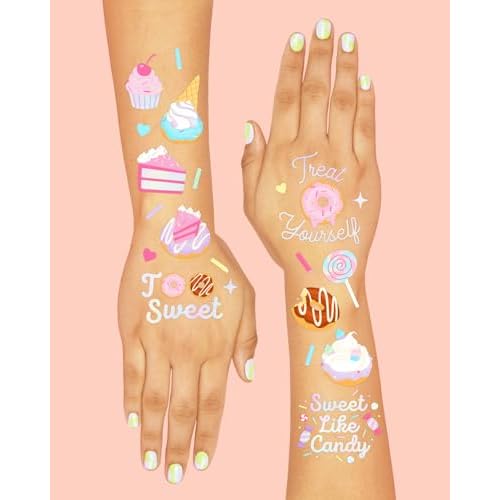 xo, Fetti Donut Temporary Tattoos - 50 Iridescent Styles | Sweet One Birthday Decorations, Two Sweet Cupcake Party, Sassy Six, Fourever Dessert Supplies, Cotton Candy Favors