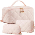 YTL Quilted Makeup Bag, Full-Open Cosmetic Organizer for Travel
