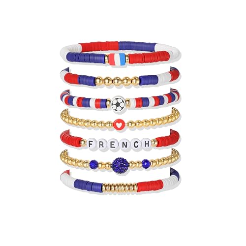 Poasrelax World Soccer Game-Day Cup Bracelets Set 7pcs - S-French Sports Fan Jewelry