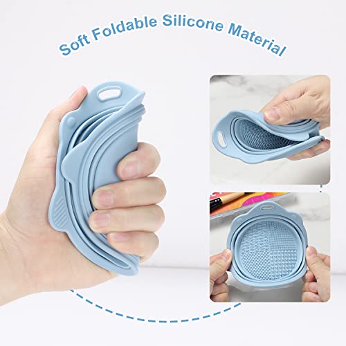 Foldable Silicone Makeup Brush Cleaner Bowl with Scrubber – Portable Travel Tool