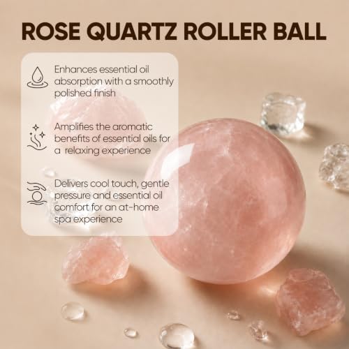 Rose Quartz Roller Bottle 50mL | Amber Glass Essential Oil Dispenser