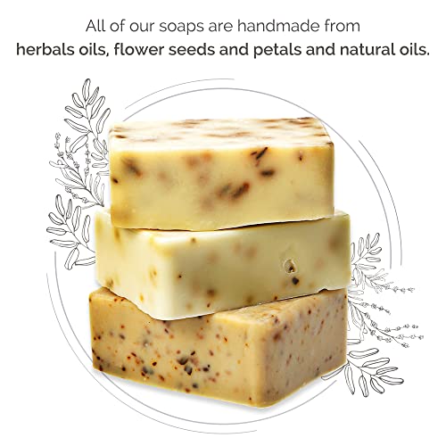 All Natural Set of Soap Bars, Rose, Lavender, Olive Oil with Wooden Soap Dish, Assortment of Natural Hand-Made Soaps, Made in Europe