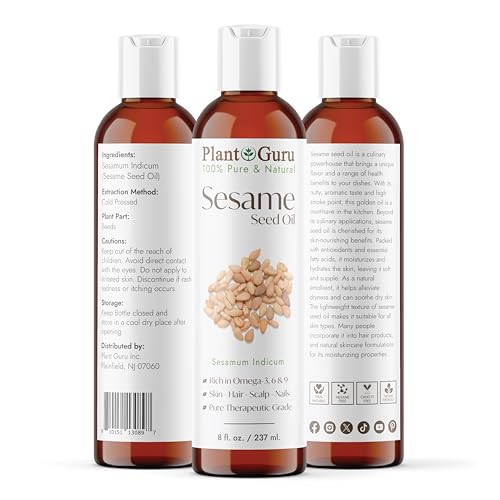 Sesame Seed Oil 8 fl. oz. ? Cold Pressed, 100% Pure & Natural Carrier for Skin, Face, Body, Hair, and Cooking. Great for DIY Creams, Lotions, and Lip Balms.