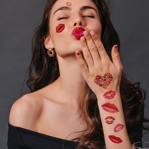 Kiss Lips Temporary Tattoo Stickers – 4-Pack, 200+ Designs