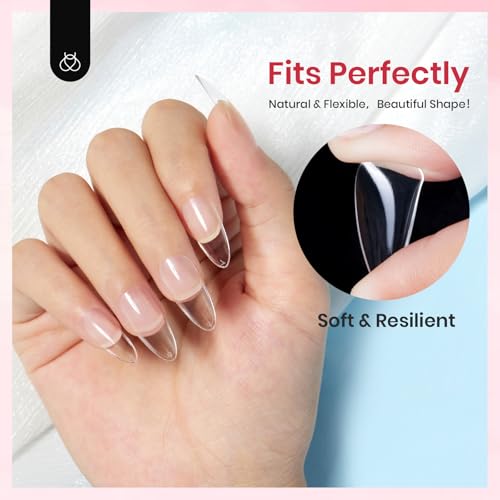 Beetles Medium Almond Clear Gel Nail Tips - 500 Pcs, 10 Sizes, Natural-Looking Extensions