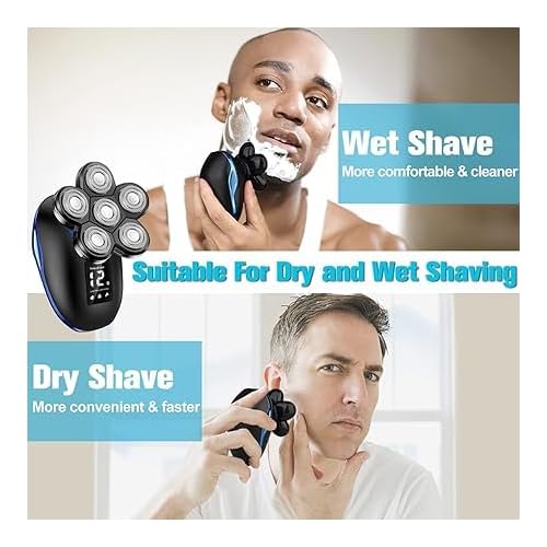 Head Shaver for Bald Men, 6-in-1 Electric Shaver for Bald Head 6D Wet/Dry Waterproof Mens Electric Razor Head Shavers Mens Grooming Kit Cordless Rechargeable Face Head Shaving Rotary Shaver