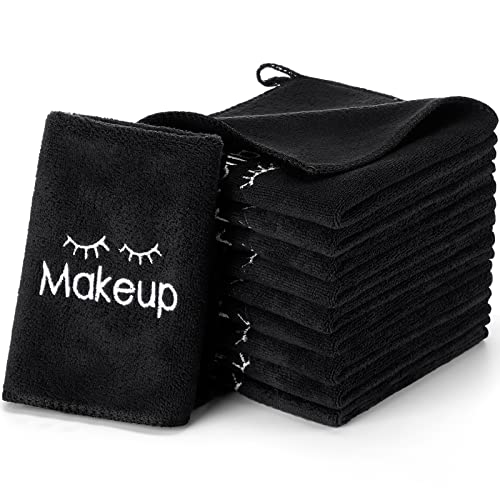 Macarrie 36 Pcs Makeup Washcloths Remover Towels Face Wash Cloths Black Soft Quick Dry Microfiber Make Up Towels for Face Facial Rag for Women Skin Care(Black)