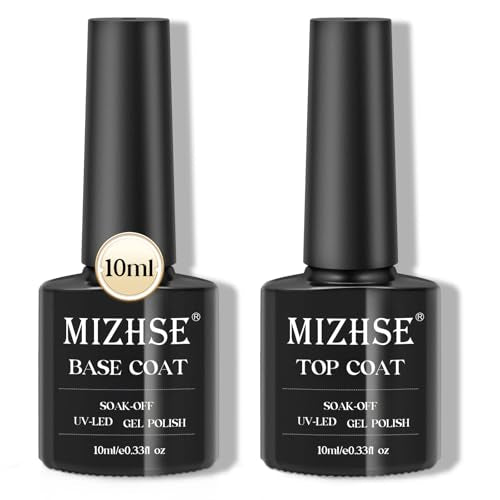 MIZHSE 2 Pcs Gel Base and No Wipe Top Coat Set for Long-Lasting Shine
