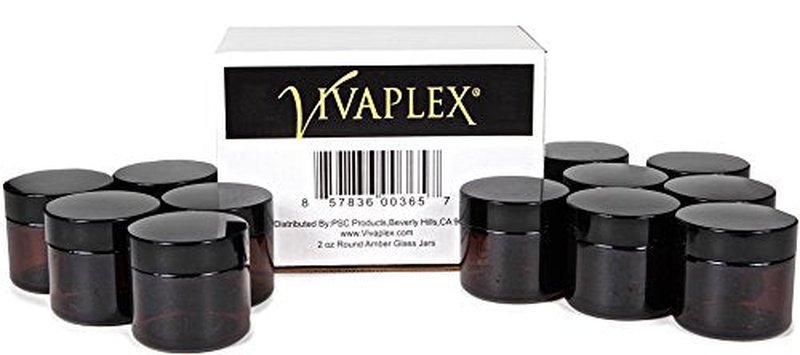 Vivaplex 2 oz Amber Glass Jars with Lids - 12 Pack