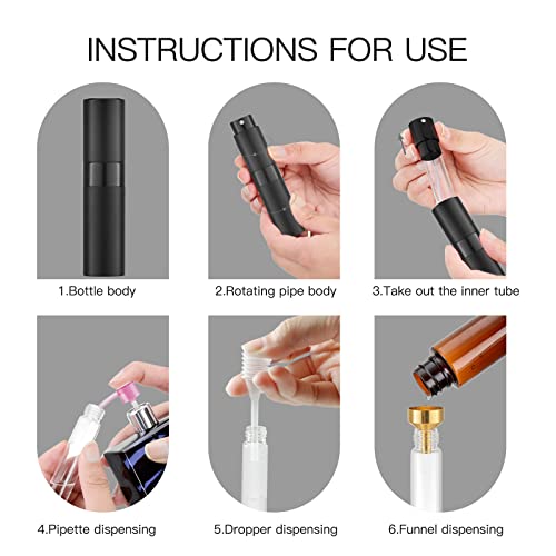 Tekson 9PCS 8ml Travel Perfume Atomizer Refillable, Mini Cologne Spray Bottle Empty, Small Aftershave Sprayer for Liquid Dispenser with 1 Perfume Holder Organizer