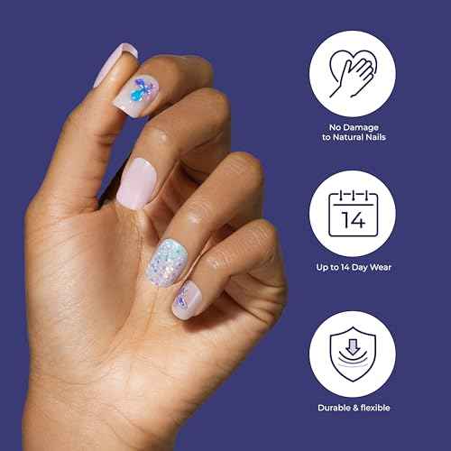 KISS Gel Fantasy, Press On Nails, Nail glue included, 'Chameleon', Blue, Medium Size, Coffin Shape, Includes 28 Nails, 2g glue, 1 Manicure Stick, 1 Mini File