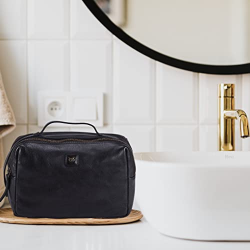 Real Leather Toiletry Bag Dopp Kit for Men Women Travel Shaving Pouch Organiser Double Compartment Cosmetic
