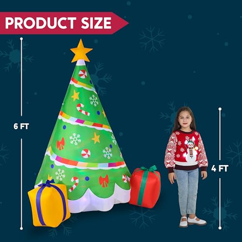 Joiedomi 6 FT Tall Christmas Tree Inflatable, Rainbow Ribbon Christmas Tree Inflatable with Build-in LEDs Blow Up Inflatables for Christmas Party Outdoor, Yard, Garden, Lawn Winter Decorations