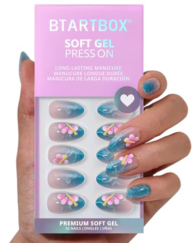 BTArtbox Press On Nails Blue Almond 32ct Kit