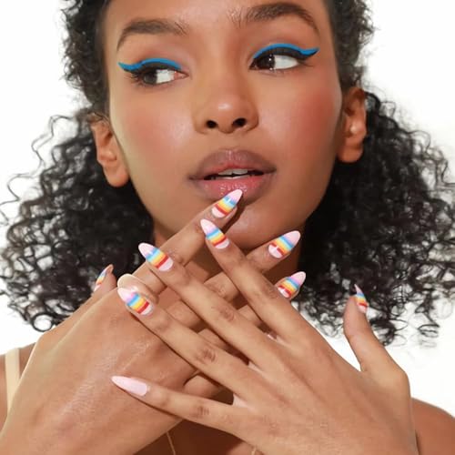 Press On Nails Medium Almond 24Pc French Leopard Glitter
