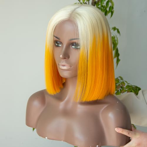 Ombre Color Bob Wig Human Hair, Wear and Go Glueless Wigs Human Hair Pre Plucked Pre Cut 210% Density 12A Brazilian Virgin Real Hair 5x5 HD Lace Front Closure Wigs for Black Women 10 Inch