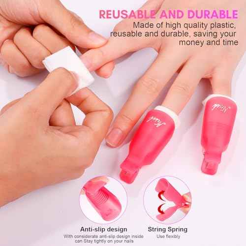 Makartt Nail Polish Remover Kit 20 Pcs, Soak Off Cap Clips, with Double-Ended Cuticle Pusher, UV Gel Polish Removal Tools for Fingers and Toes, Reusable, Rose