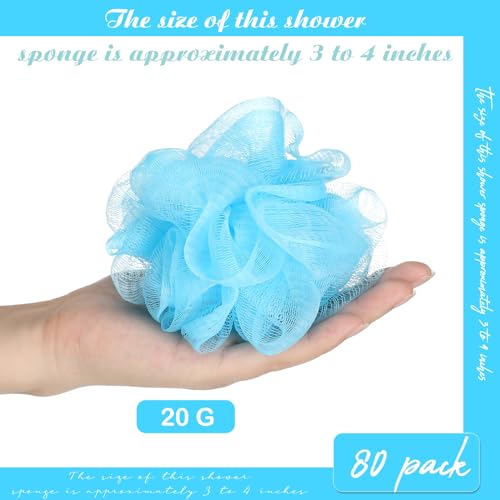 CHENGU 80 Pcs Loofah Bulk Sponge Bath Sponges for Shower, Blue Series, Polyethylene Mesh, Natural Fiber Synthetic Style, 20g Each