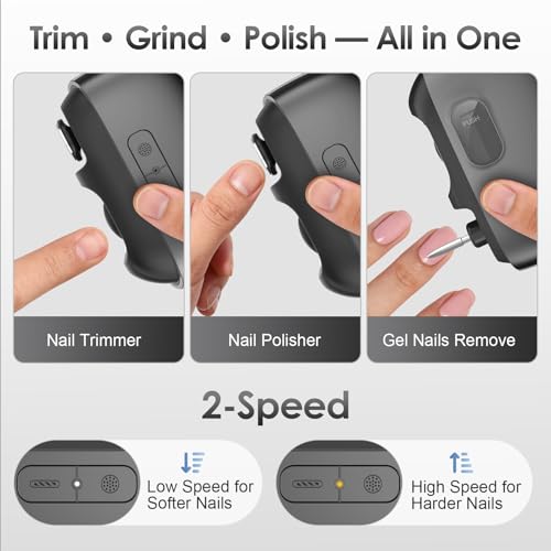 Electric Nail Clipper, 3 in1 Toenail Clippers & Nail Drill with Polishing for Fingers and Toes, Rechargeable Fingernail Trimmer with 3 Adjustable Speeds for Senior Adults Men Caregivers(GraphiteGray)
