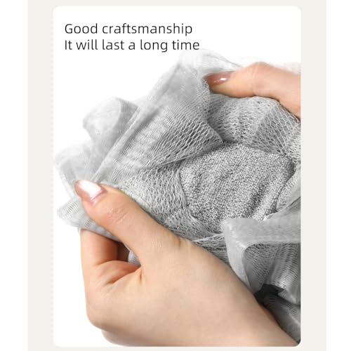 Washcloth Loofah Combo 2-in-1 Loufee Wash Cloth That Holds Bar Soap-Exfoliation Mesh Shower Ball for Body Wash&Smooth Skin+Free Loofah Dish Towel (Upgrade Round 2Pcs(Bigger and Softer))