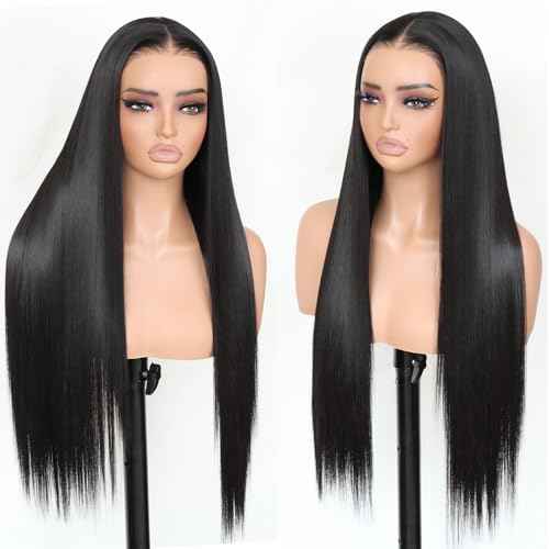 U&A Ua Hair 9x7 Glueless Synthetic Lace Front Wig Wear And Go Pre Plucked Pre Cut Straight Wig Vivid Self Growing Clean Hairline with Tiny Knots Natural No Glue Wig 22Inch