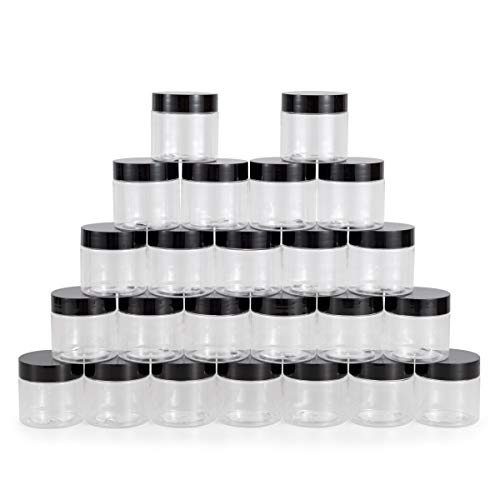 testyu 24 Pack 2 OZ Round Clear Plastic Jars with Lids, Small Wide Mouth Containers for Slime, Lotion, Creams, Body Butter, Acrylic Powder, Paint, Cosmetic, Samples, Travel Storage