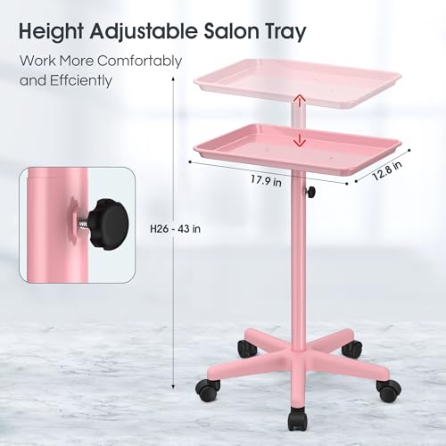 Salon Cart Tray Tattoo Tray for Hair Stylist Salon Trolley Cart with Wheels Rolling Trolley-Pink
