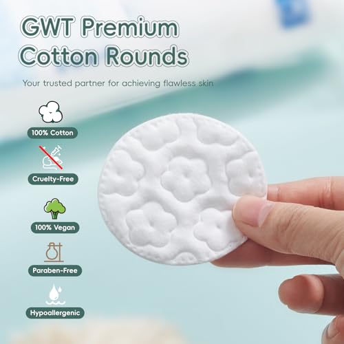 GWT Premium Cotton Rounds for Face, 100% Pure & Lint-Free (300 Count)