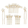 Pearl Bridal Hair Combs & Pins Set of 5 (Gold)