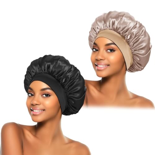 Silk Bonnet for Sleeping - 2Pc Set with Elastic Band